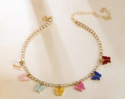 Butterfly & Rhinestone Decor Necklace