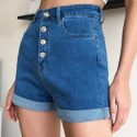 Button Fly Roll Hem Denim Shorts