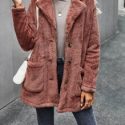 Button Front Double Pocket Teddy Coat