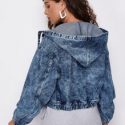 Button Front Drawstring Hooded Denim Jacket