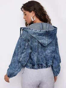 Button Front Drawstring Hooded Denim Jacket