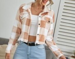 Button Front Drop Shoulder Buffalo Plaid Jacket