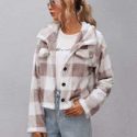 Button Front Drop Shoulder Gingham Jacket