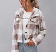 Button Front Drop Shoulder Gingham Jacket