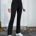 Button Front Flare-leg Solid Pants