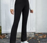 Button Front Flare-leg Solid Pants