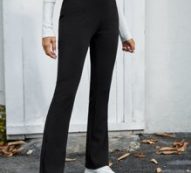 Button Front Flare-leg Solid Pants