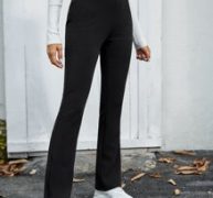 Button Front Flare-leg Solid Pants