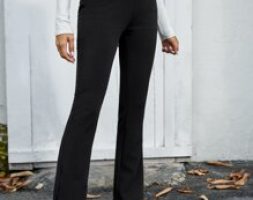 Button Front Flare-leg Solid Pants