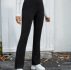 Button Front Flare-leg Solid Pants