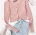 Button Front Lettuce Trim Rib-knit Tee