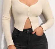 Button Front Rib-knit Slim Top