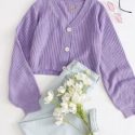 Button Front Ribbed Knit Cardigan