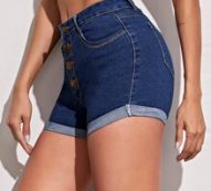 Button Front Rolled Hem Denim Shorts