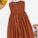 Button-Front Shirred Cami Dress