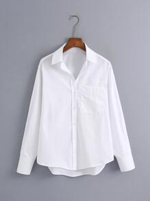 Button Front Solid Blouse