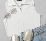 Button Half Placket Rib-knit Tank Top