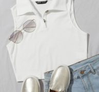 Button Half Placket Rib-knit Tank Top