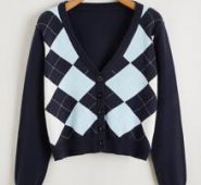 Button Up Argyle Cardigan