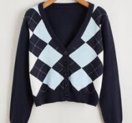 Button Up Argyle Cardigan
