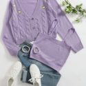 Buttoned Front Cable Knit Cardigan With Knit Top