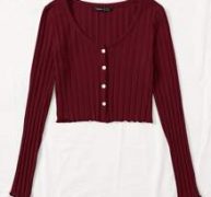 Buttoned Front Lettuce Trim Rib-knit Tee