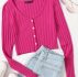 Buttoned Front Lettuce Trim Rib-knit Top