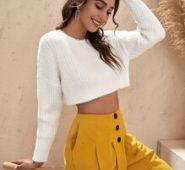 Cable Knit Crop Fuzzy Sweater