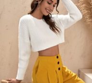 Cable Knit Crop Fuzzy Sweater