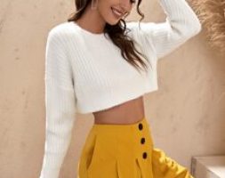 Cable Knit Crop Fuzzy Sweater