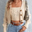 Cable Knit Cropped Cardigan & Bandeau Set