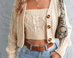 Cable Knit Cropped Cardigan & Bandeau Set