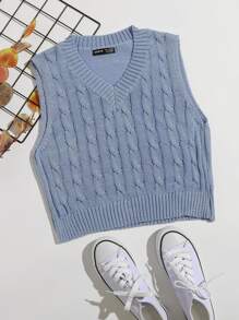 Cable Knit Cropped Sweater Vest