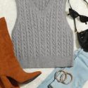 Cable Knit Cropped Sweater Vest