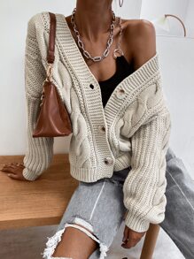 Cable Knit Drop Shoulder Cardigan