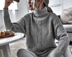 Cable Knit High Neck Sweater