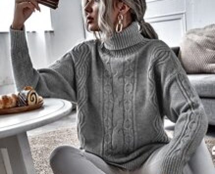 Cable Knit High Neck Sweater