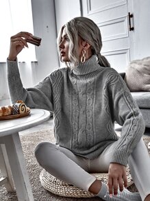 Cable Knit High Neck Sweater