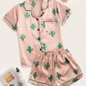 Cactus Print Satin Pajama Set