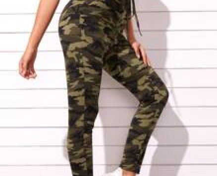 Camo Print Drawstring Waist Pants