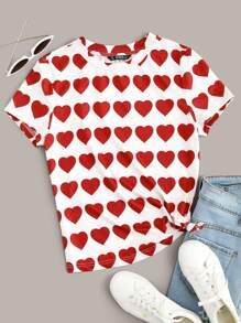 Cap Sleeve Heart Print Tee