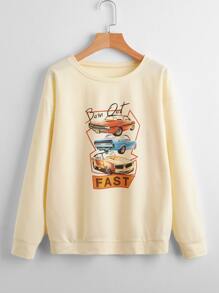 Car & Letter Graphic Sweatshirt