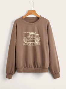 Car & Letter Graphic Sweatshirt