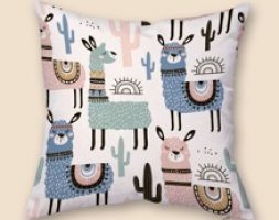 Cartoon Alpaca Print Cushion Cover Without Filler