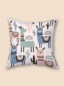 Cartoon Alpaca Print Cushion Cover Without Filler