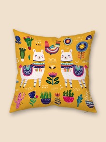 Cartoon Alpaca Print Cushion Cover Without Filler