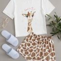 Cartoon And Graphic Print PJ Set