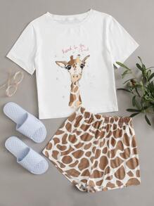 Cartoon And Graphic Print PJ Set