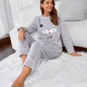 Cartoon And Letter Embroidery Teddy PJ Set