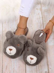 Cartoon Bear Design Fluffy Bedroom Slippers